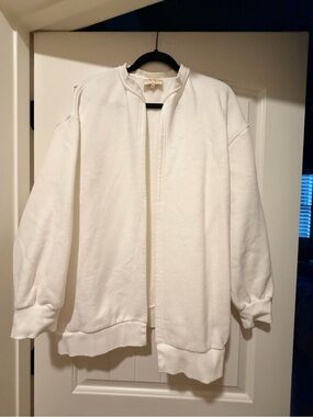 Women's White Open-Front Sweatshirt Jacket